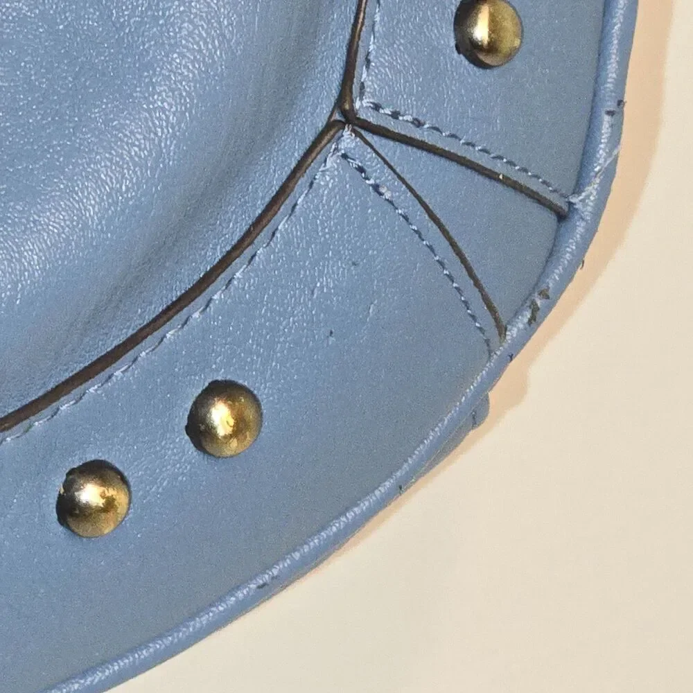 Jessica Simpson Skylar Hobo Bag Dusty Blue Studded JS Charm Vegan Leather